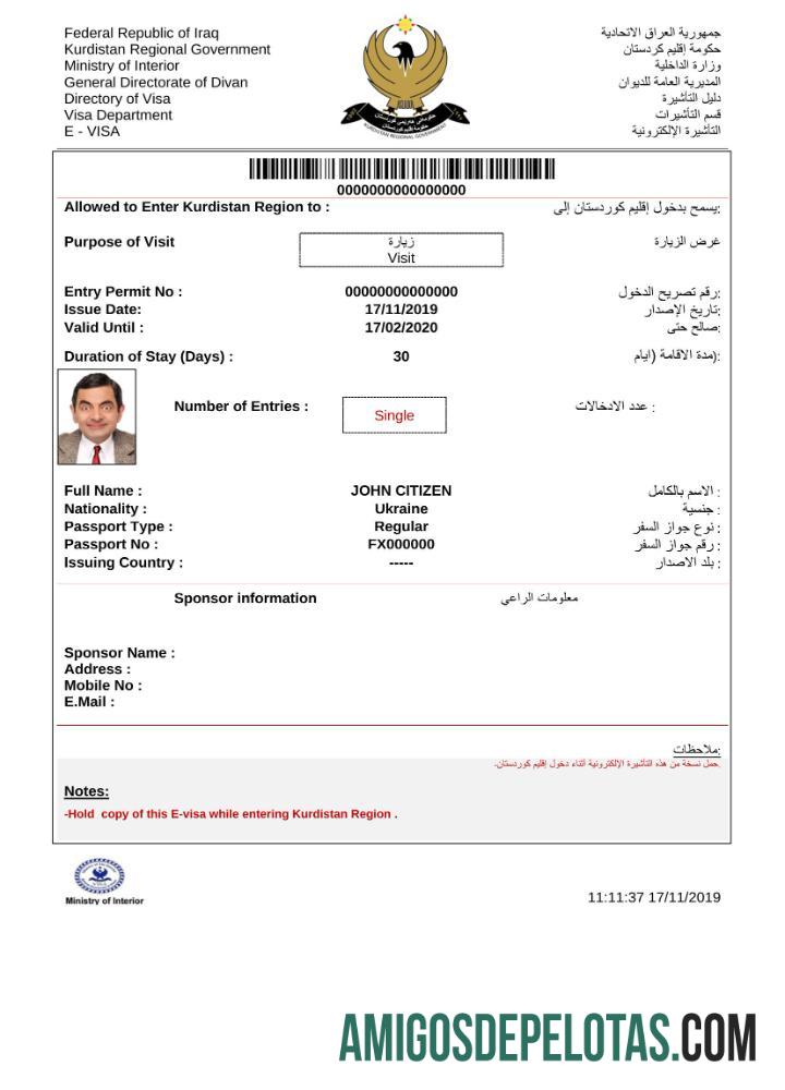 imprimível Visto Iraque E em modelo Word e PDF